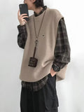 Threebooy Sweater Vests Men Fashion Leisure Japanese Style Vintage Chic Sleeveless All-match High Street Males Knitting Harajuku Autumn