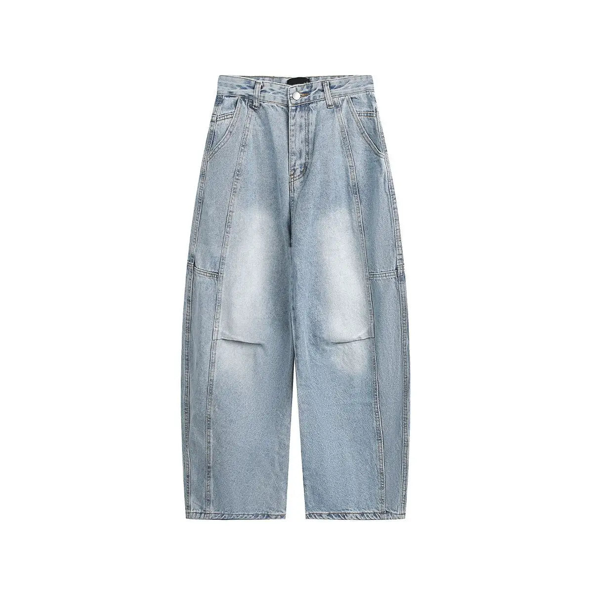 Threebooy Hip hop personality trend men and women straight leg washed jeans American couple loose retro curved knife casual pants y2k