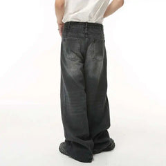 Threebooy  Vintage Men's Baggy Denim Trousers New Streetwear Wide Leg  Loose Denim Pants Fashion Distressed Straight Pants