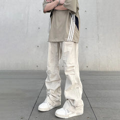 Threebooy Baggy Cargo Pants Men Y2k Streetwear Bright White Straight-leg Autumn Elastic Waist Wide Leg Casual Oversized Stacked Trousers