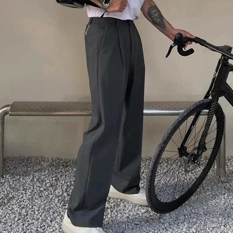 Threebooy Gray Suit Pants Men Fashion Business Society Mens Dress Pants Korean Loose Straight Pants Mens Office Formal Trousers M-2XL