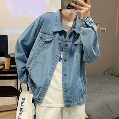 Threebooy Blue Denim Short Jacket Men Jeans Jacket Coats Casual Windbreaker Pockets Overalls Bomber Streetwear Man Clothing Outwear