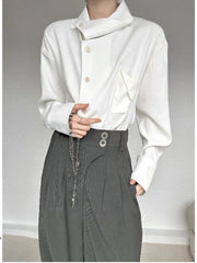 Threebooy New Chinese Retro Design Niche Shirt Korean Style Fashion Trend Irregular High-end Shirt Neckline Chic Jacket Men Aesthetic