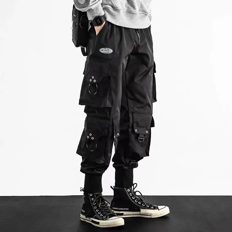 Threebooy  Men’s Loose Fit Cargo Pants with Multi Pockets Nine Tenth Length Tapered LegCasual Utility Style for Spring Autumn
