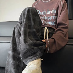 Threebooy  Autumn Corduroy Pants Men Oversized Retro Plaid Pants Men Japanese Streetwear Hip-hop Loose Wide Leg Pants Mens Trousers M-3XL