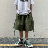 Threebooy Summer Mens Cargo Shorts Loose Hip Hop Harajuku Straight Streetwear Bermuda Masculina