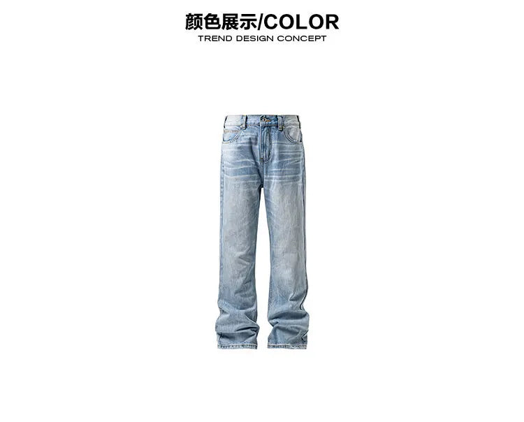 Threebooy Mens Classic Straight Light Blue Washed Denim Jeans M-5XL 7 Size Options Big Tall Multiple Fit Vintage Wash Large Size