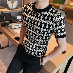 Threebooy 4XL Autumn New Short Sleeve Knitted Sweater Men Tops Clothing All Match Slim Fit Stretch Turtleneck Casual Pull Homme Pullovers