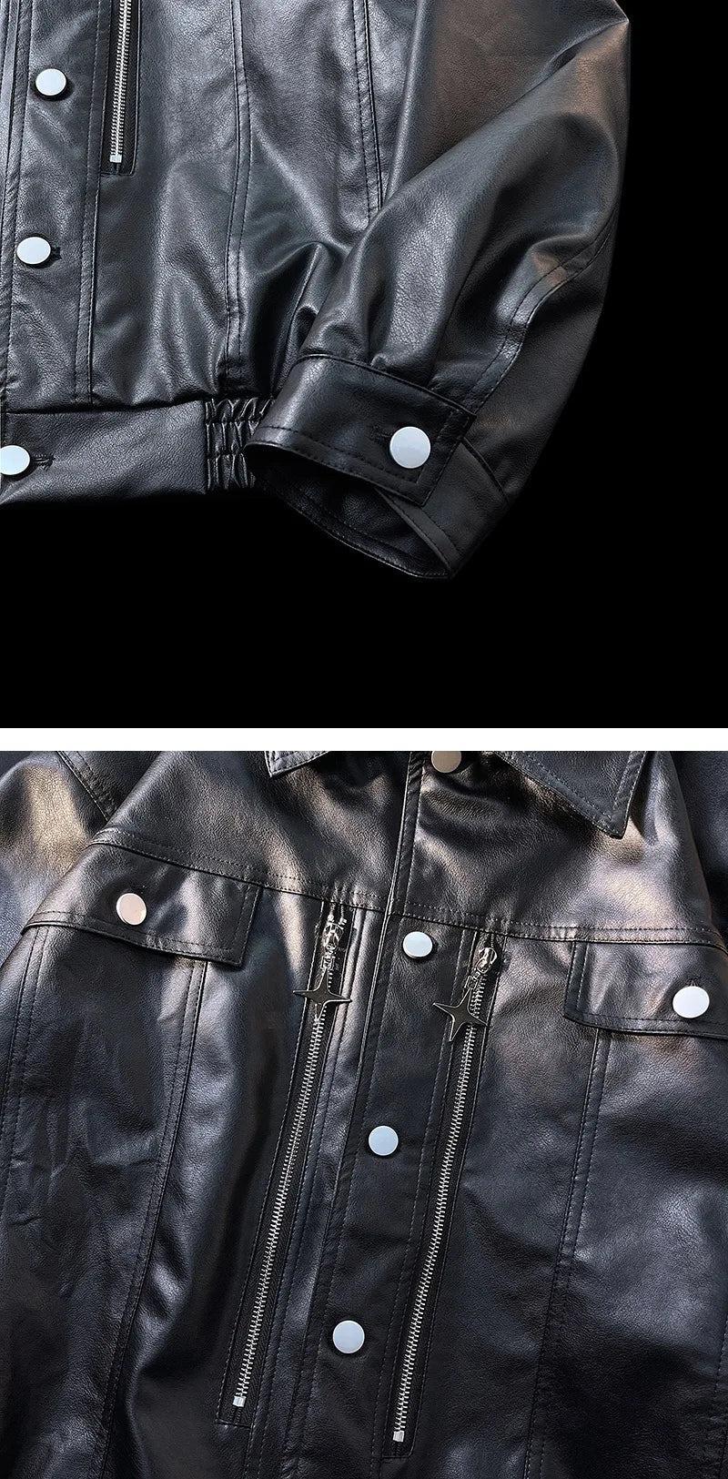 Threebooy Retro Motorcycle Leather Jacket Men's Spring Autumn Pu Jacket Loose Windproof Jackets Zipper Single-breasted Turndown Collar Top