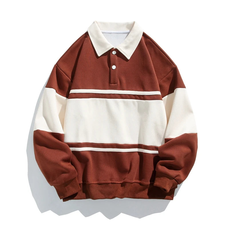 Threebooy 2025 Men Sweatshirts Stand Collar Oversize Splice Pullover Harajuku Unisex Streetwear Autumn Casual Hoodies