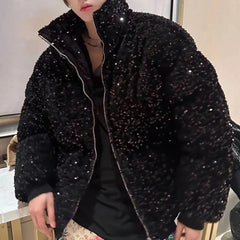 Threebooy Mens sequin casual jacket genderless 2024 new autumn winter fashion personality street trend youth thickened jacket unisex