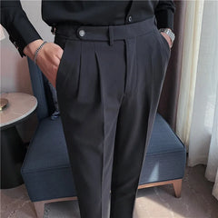 Threebooy High Quality Men's Suit Pants British Business Dress Pants Casual Office Wedding Trousers Black Gray Streetwear Costume Homme