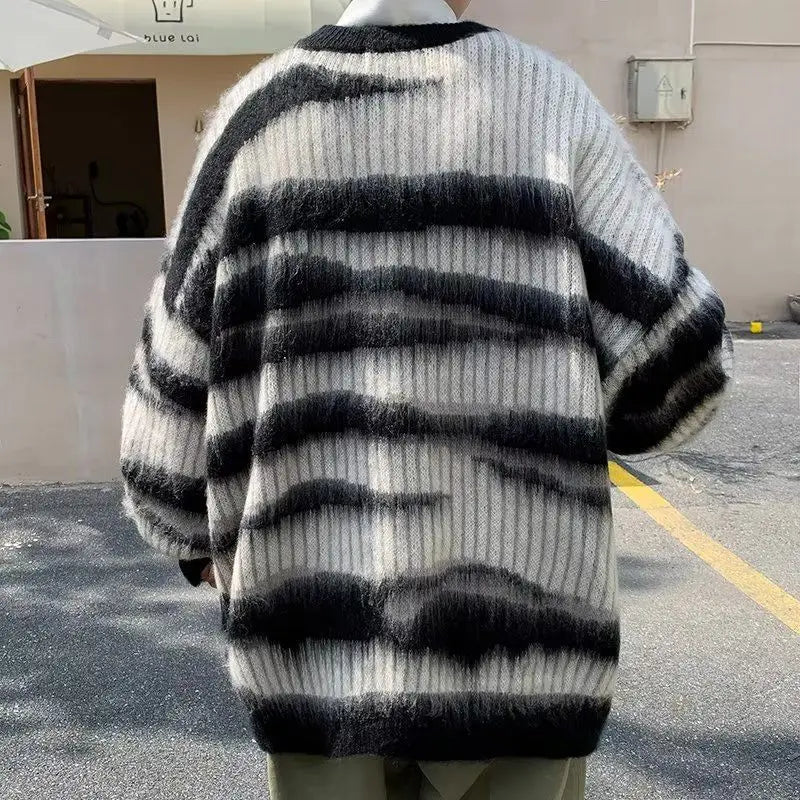 Threebooy Lattice Korean Fashion Sweater Men Interior Harajuku Men's Clothes Winter Oversize Wool and Mixes Knit Print Luxury