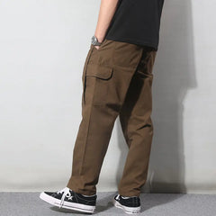Threebooy  Spring Autumn Fashion Elastic Waist Drawstring Men's Clothing Loose Solid Trend Korean Pockets Straight Simplicity Cargo Pants