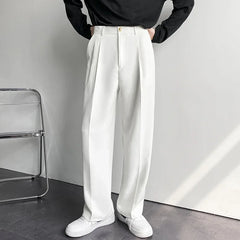 Threebooy  2025 New Men Straight Pants Fashion Korean Loose Suit Trousers Casual Draped Baggy White Wide Pant Male Streetwear