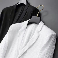 Threebooy Korean elegant set White Men's Casual Suit Jacket Men's Spring Thin Style Plus Size blazer Suit Striped Pleated Trendy set