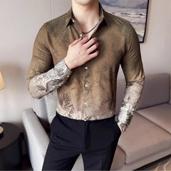 Threebooy  Spring Gradient Pleated Printed Shirt Fashion Casual No Ironing Shirt High Quality Business Social Shirts Streetwear M-4XL