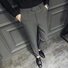 Threebooy Men Slim British Style Suits Pants Business Casual Trousers Male Solid Fit Trousers High Quality Man Formal Wear Plaid 36 38