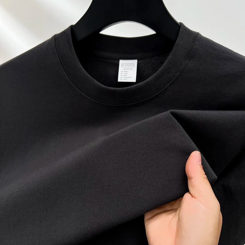 Threebooy  100% pure cotton summer high-end brand men's short sleeve round neck fashionable style half sleeved top breathable T-shirt