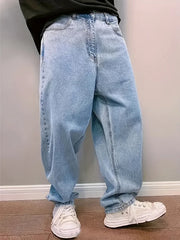 Threebooy  Plus Size 3XL Spring Autumn Baggy Jeans Men Fashion Oversize Casual Straight Loose Denim Trousers Y2k Streetwear Wide Leg Pants