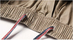 Threebooy Spring Autumn Men's Cotton Cargo Pants Solid Color Outdoor Sports Pants Men Straight Multi-Pocket Drawstring Casual Trousers