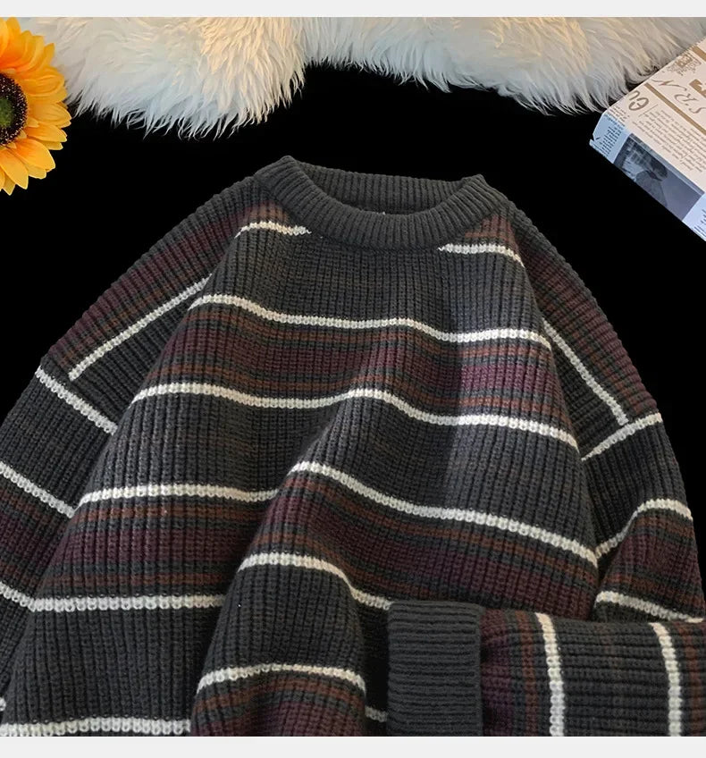 Threebooy Brand Winter Sweater Man 2025 Autumn Winter Loose O Neck Color Blocking O Neck Pullover Fashion Man Korean Clothes