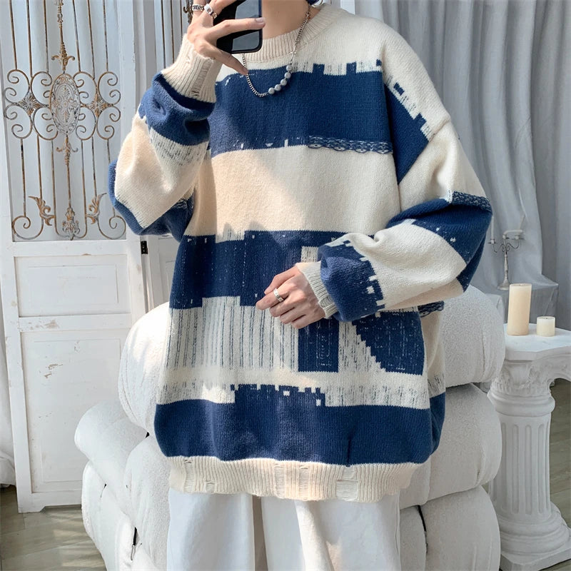 Threebooy Male Jumper Harajuku Luxury Clothing Men's Winter Sweater Pullover Knit Printed Sweaters New in Sweaters Knitwear Clothes