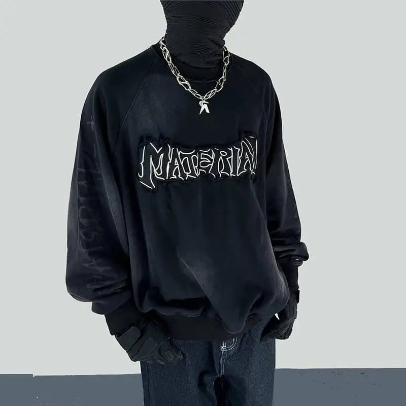 Threebooy  American Large-size Lazy Shirt Embroidered Round Neck Sweatshirt Men Women Ne Autumn Winter Retro Gothic Top Hip Hop Streetwear