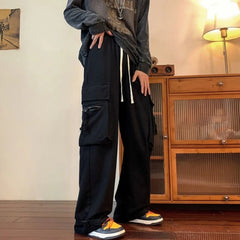 Threebooy  Trendy High Street Cargo Trousers Men Women Couple Fit Loose Wide Leg Summer Pants for Hip Hop Street Dance Casual Wear