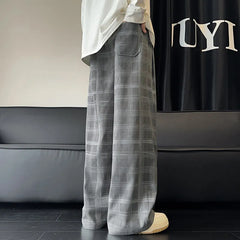 Threebooy  Autumn Corduroy Pants Men Oversized Retro Plaid Pants Men Japanese Streetwear Hip-hop Loose Wide Leg Pants Mens Trousers M-3XL