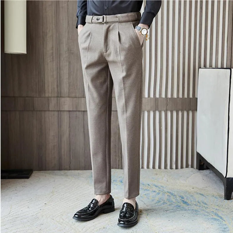 Threebooy  Men Solid Color Suit Pants Autumn Slim Fit Dress Pants High Quality Men Formal Business Office Groom Wedding Trousers 28-36