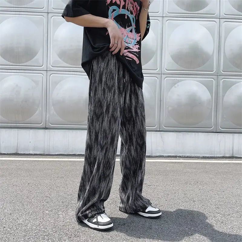 Threebooy  Tie-dye Ice Silk Pants for Men in Summer Thin American Style Loose Straight-tire Brand High-end Casual