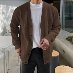 Threebooy  Autumn Fashion Men Luxury Knitted Sweater Coats Trendy Korean Popular V Neck Long Sleeve Cardigan Jacket Casual Stylish Knitwear