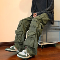 Threebooy  Cargo Pants Multi-pockets Tooling Pant Harajuku Men's Vintage Loose Wide Leg Pants Streetwear Casual Hip-hop Mopping Trousers