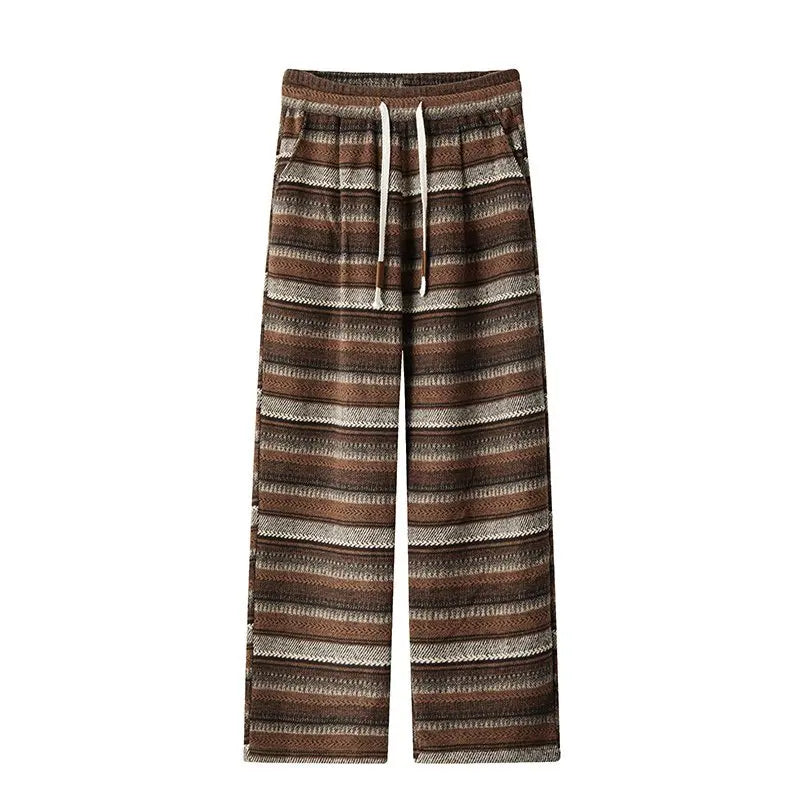 Threebooy Autumn Woolen Pants Men Fashion Retro Stripe Pants Men Streetwear Hip-hop Loose Wide Leg Pants Mens Vintage Trousers Large Size
