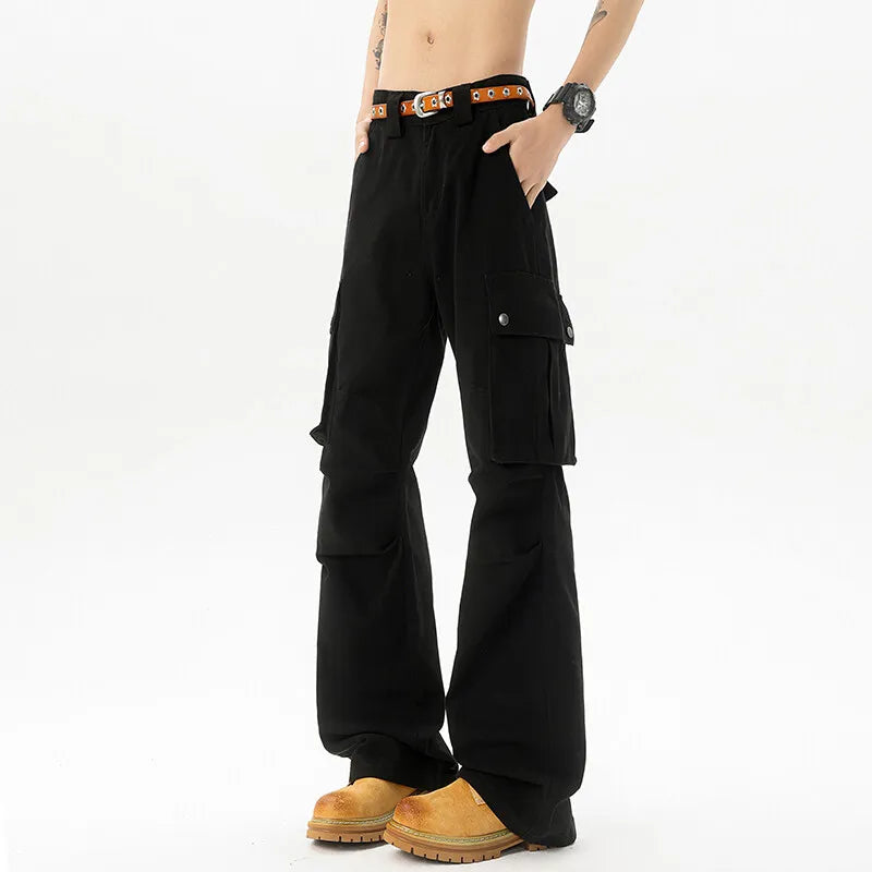 Threebooy  Cotton Wide Leg Cargo Pants man Loose Fit Multi Pocket Casual Streetwear Comfortable Workwear Trousers Men Trendy Fashion