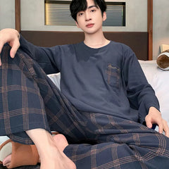 Threebooy Long Sleeve Pajamas Men's Spring New Cotton Plus Size Boys and Teenagers Can Wear Loungewear Outside