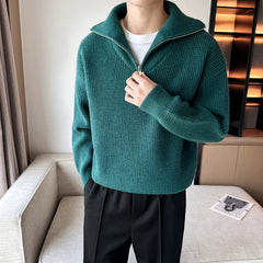 Threebooy Korean Thick Warm Knitted Men's Clothing Casual Knit Pullover Man to Man Sweaters For Men Loose Zipper Long Sleeve Sweater Male