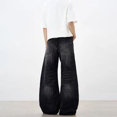 Threebooy Korean Autumn And Winter Men'S Jeans Bamboo Patterned Curved Knife Jeans Loose Straight Leg Pants Slightly Flared Wide Leg Pants