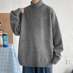 Threebooy Pink Oversized Korean Fashions Harajuku Knitted Sweater Winter Turtleneck Sweaters Pullovers Men Vintage Black Clothes