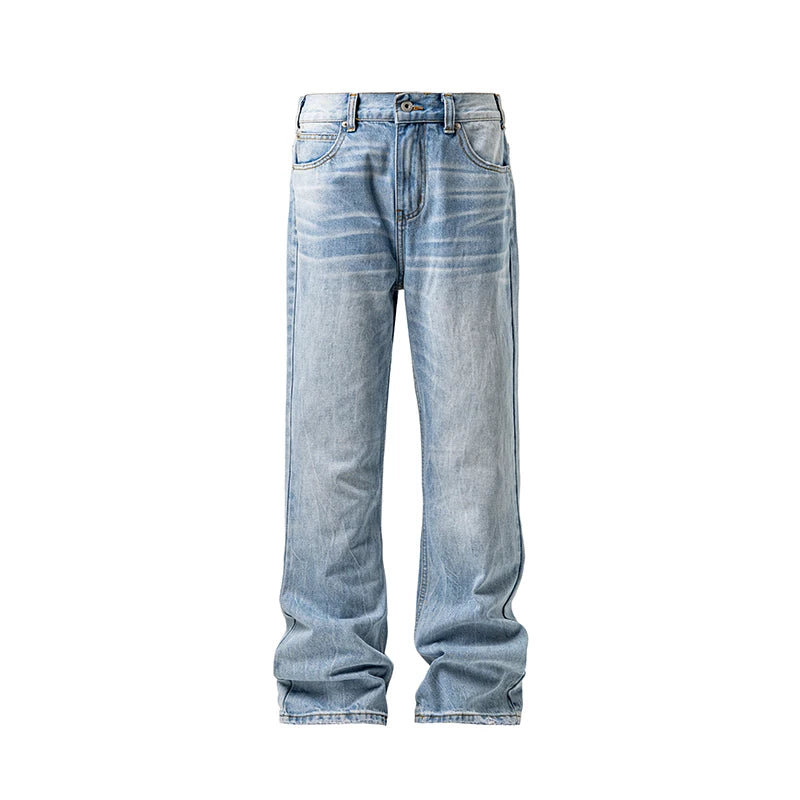 Threebooy Mens Classic Straight Light Blue Washed Denim Jeans M-5XL 7 Size Options Big Tall Multiple Fit Vintage Wash Large Size