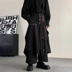 Threebooy  Men Culottes Irregular Layered Samurai Pants Hakama Streetwear Fashion Versatile Trend Casual Wide-Leg Pants Men'S Clothing