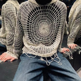 Threebooy Y2k Clothes Spider Web Hollow Hole Design Trendy Men LGBT Streetwear Hooded Pullover Knit Top Sweater Mens Korean Fashion свитер