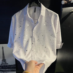 Threebooy  Men's Trend Short Sleeve Polo Neck Loose Shirt Tops Summer New Print Youth All-match Casual Blouse Fashion Korean Men Clothing