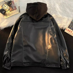 Threebooy Autumn and winter street style American men and women trendy personalized fake couple loose PU leather jacket casual top y2k