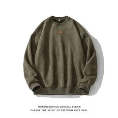 Threebooy  Retro Hip Hop Shirt Versatile Heavy Embroidered O-neck Sweatshirt Men's American Loose Couple Japan Style Pullover Top