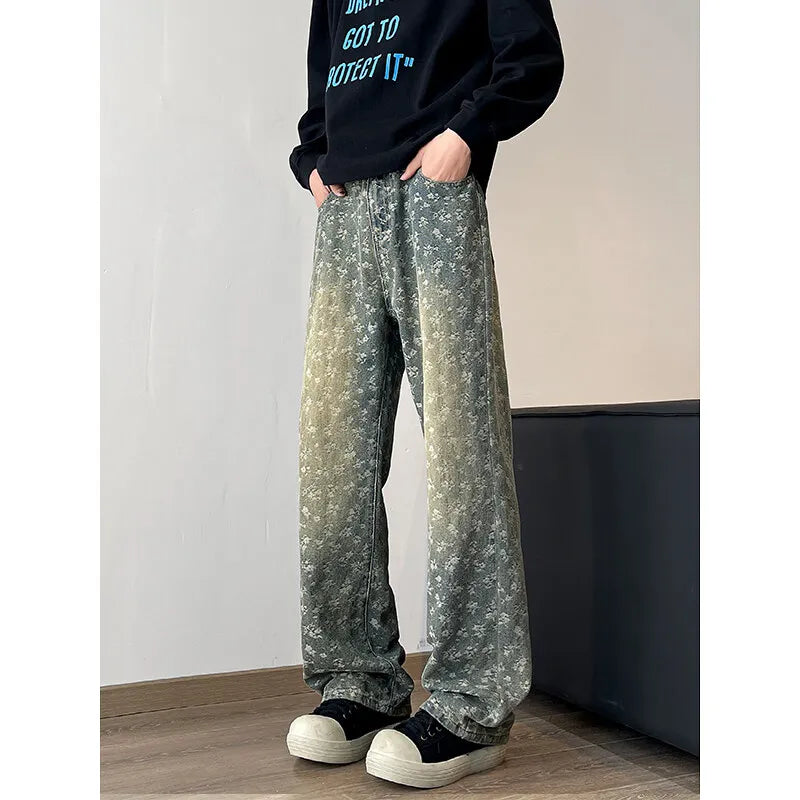 Threebooy Spring Casual Jeans Men Straight Jeans unisex Jacquard Denim Pants Trousers Slim Fit Classic Cowboys Young Man Jeans