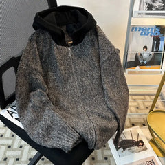 Threebooy  American Trendy Hooded Cardigan Men Korean Style Fashion Zipper Casual Loose Hooded Knitted Sweater Autumn Winter Jacket Chic