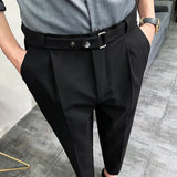 Threebooy Spring Men Pants Korean Slim Fit Men Casual Ankle Length Pants Streetwear Men High Quality Black Gray Dress Suit Pant Man