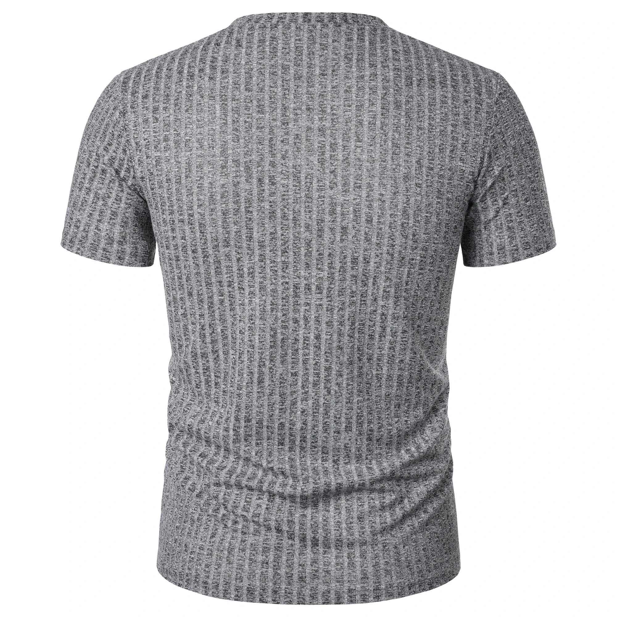 Threebooy  Men's running sports fitness wear summer high stretch vertical strip short sleeve V-neck slim knit base shirt